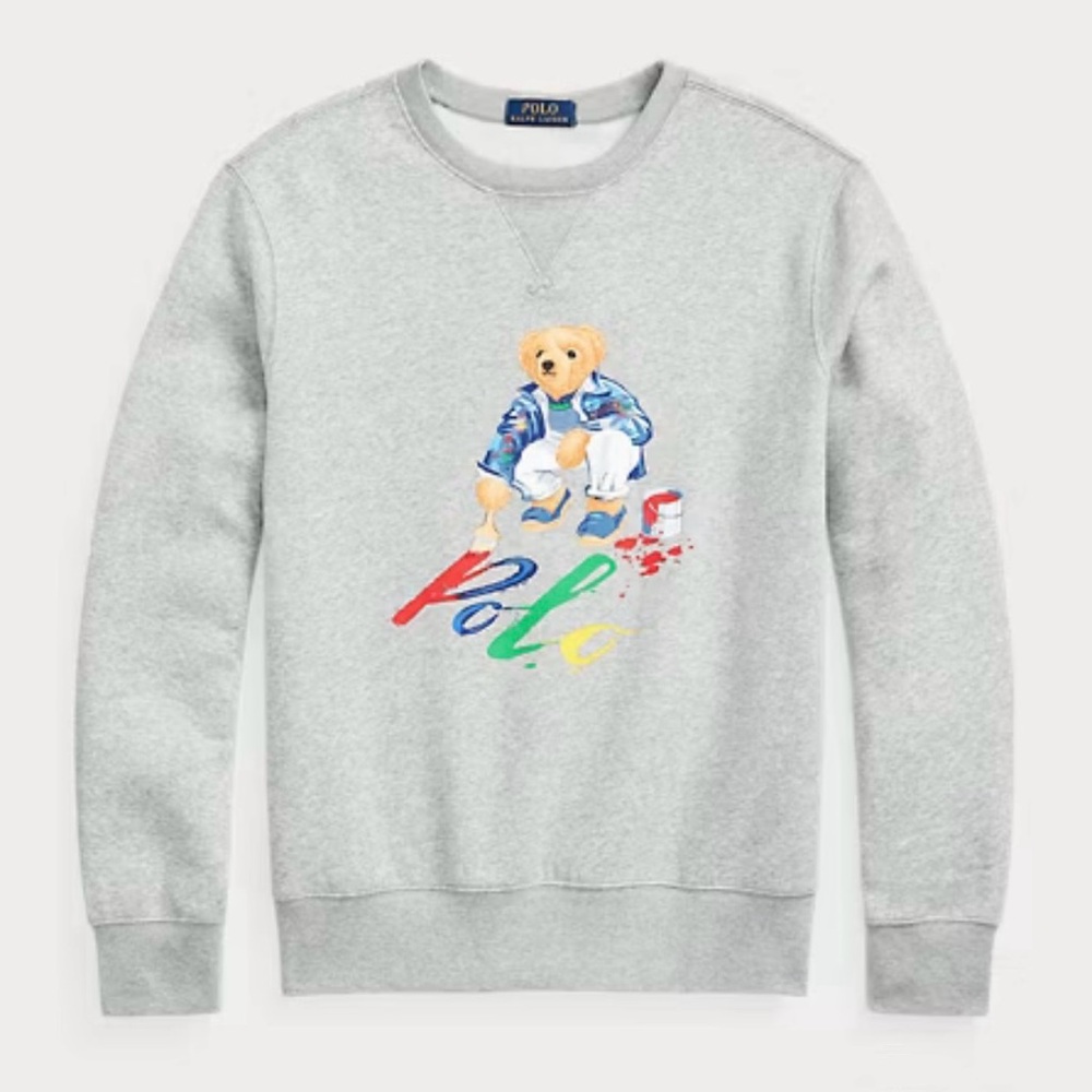 🎉Host Pick🎉2x Polo Ralph Lauren Grey Fleece Polo Bear Crewneck Sweatshirt - Picture 2 of 14